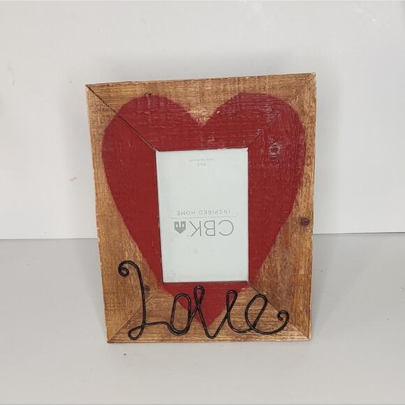 Valentine's Day Rustic Wooden Heart Picture Frame Stand Wired Love Writing - Picture 1 of 11